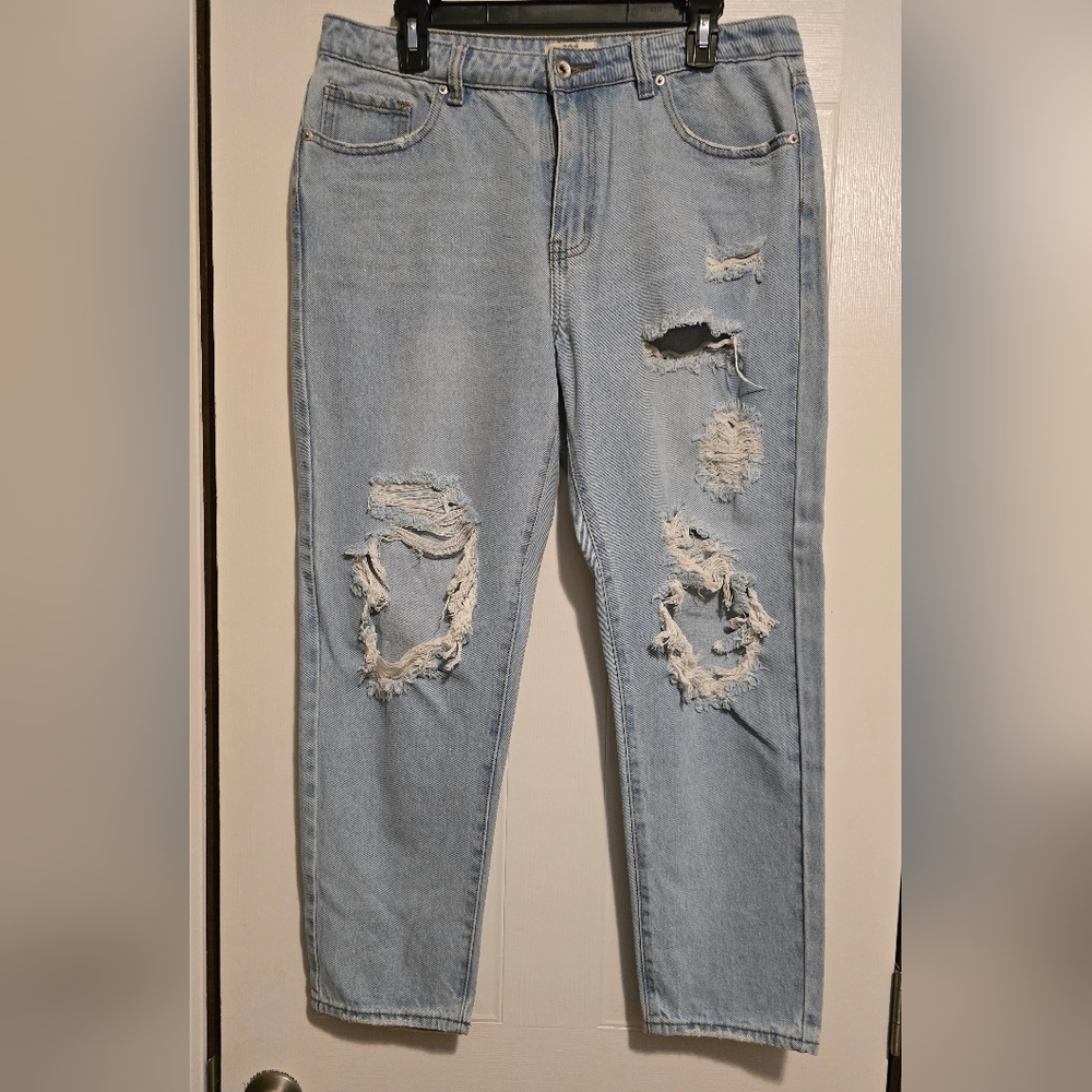 Light Blue Distressed Boyfriend Jeans